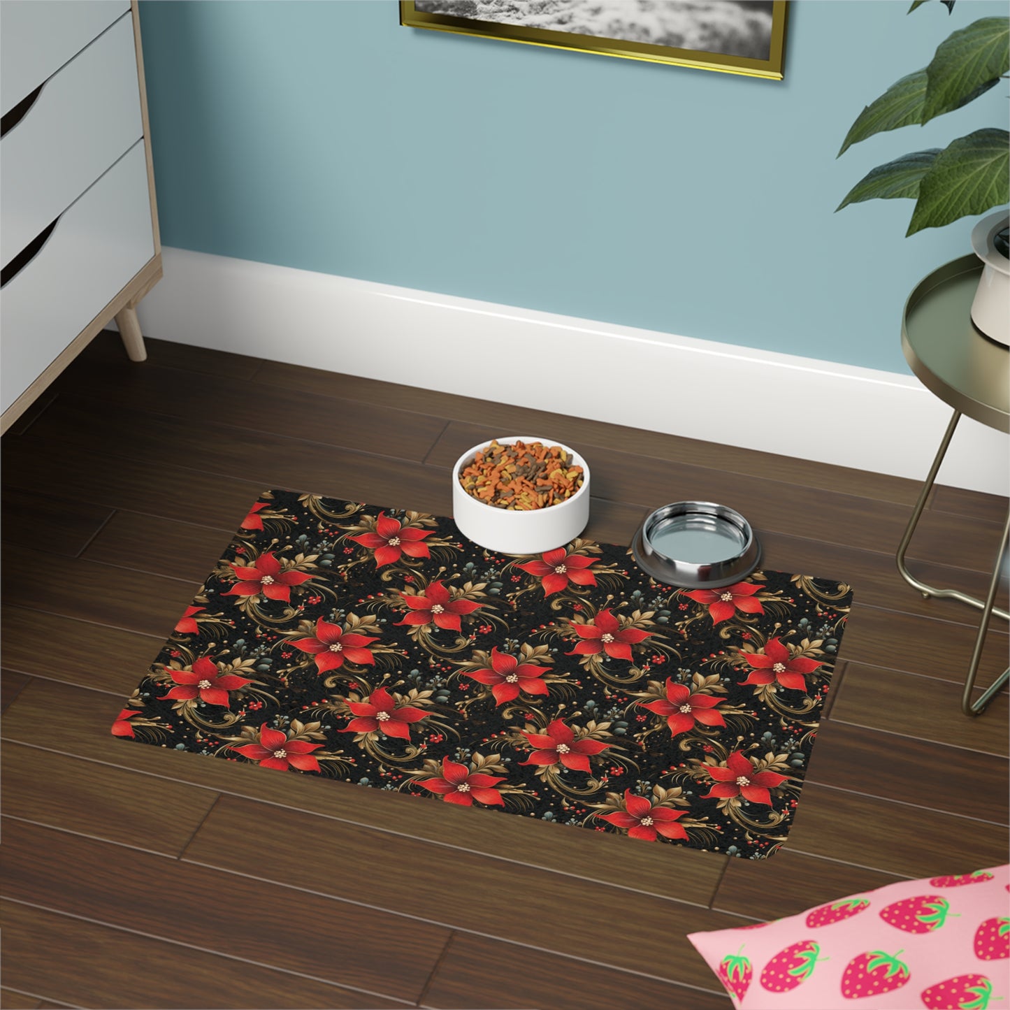 Pretty Poinsettias Pet Food Mat (12x18)