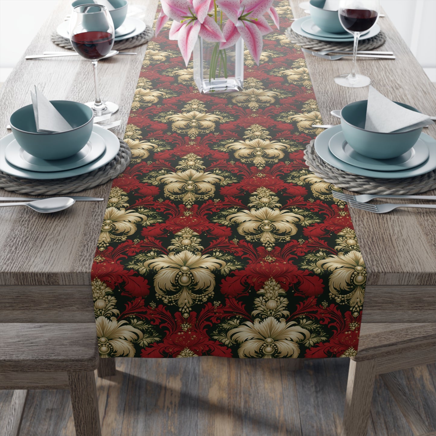 Christmas Damask Table Runner (Cotton, Poly)