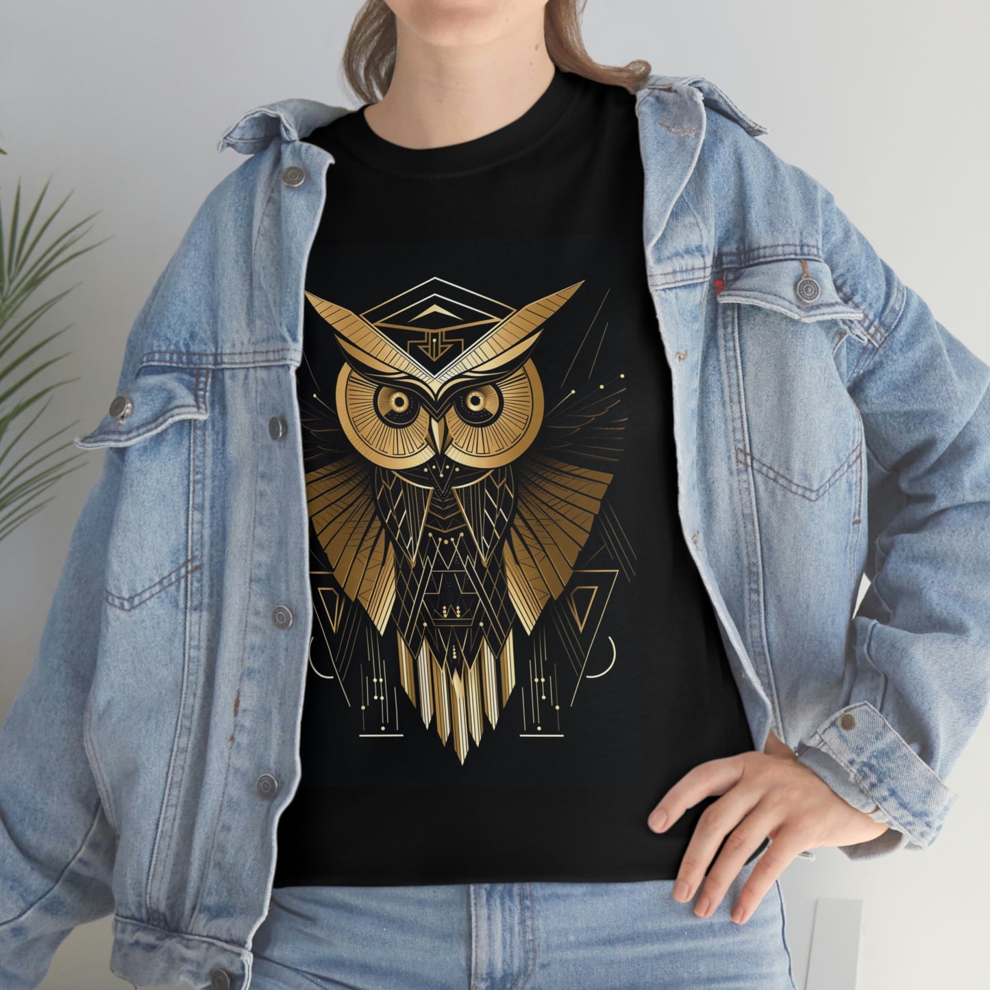 Art Deco Owl Unisex Heavy Cotton Tee