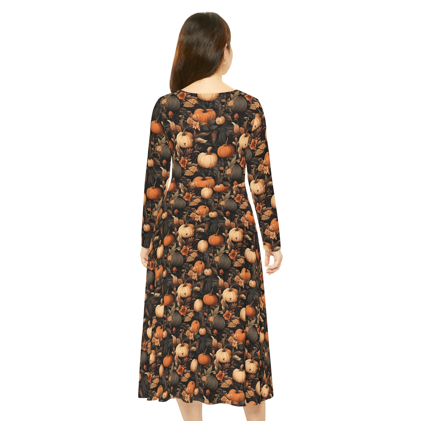 Pumpkin Harvest Women's Long Sleeve Dance Dress (AOP)