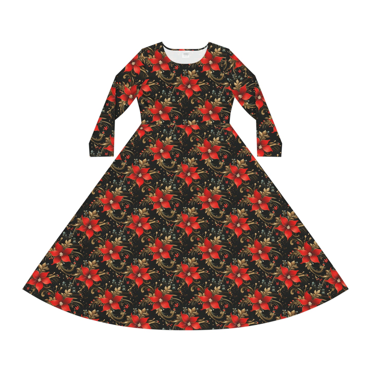 Pretty Poinsettias Women's Long Sleeve Dance Dress (AOP)