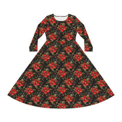 Pretty Poinsettias Women's Long Sleeve Dance Dress (AOP)