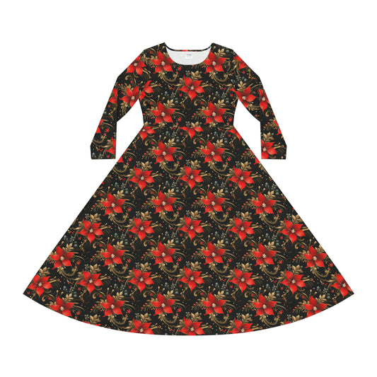 Pretty Poinsettias Women's Long Sleeve Dance Dress (AOP)