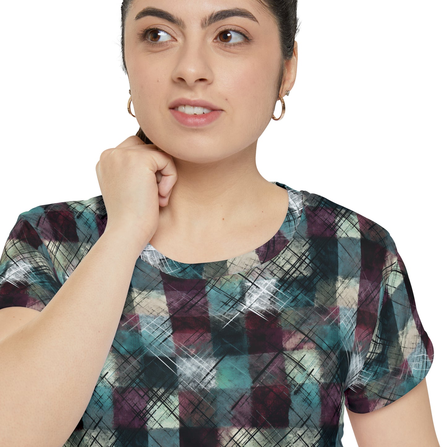 Grunge Plaid Women's Short Sleeve Shirt (AOP)