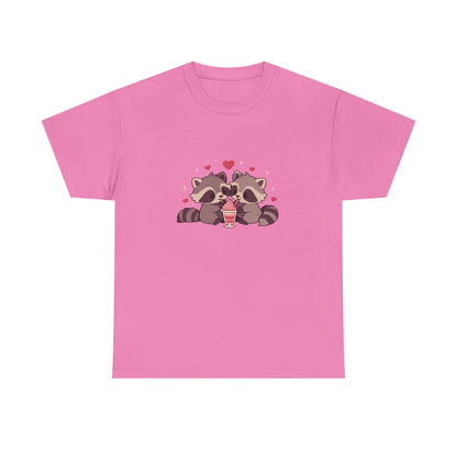 Raccoons Sharing Milkshake Unisex Heavy Cotton Tee