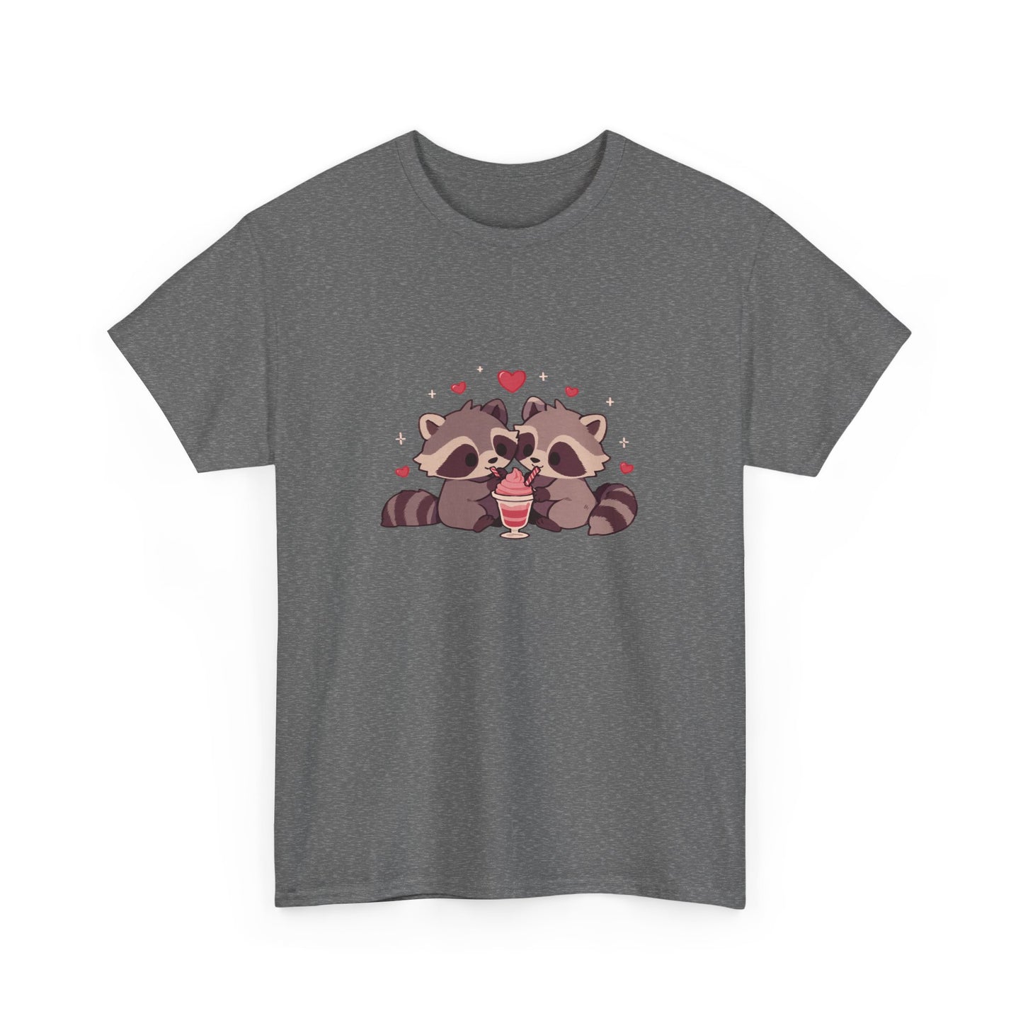 Raccoons Sharing Milkshake Unisex Heavy Cotton Tee