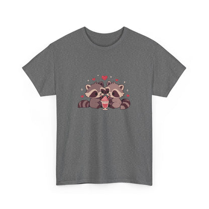 Raccoons Sharing Milkshake Unisex Heavy Cotton Tee