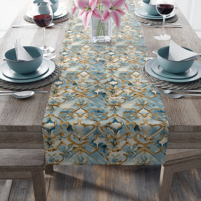 Blue and Gold Flourishes Table Runner (Cotton, Poly)