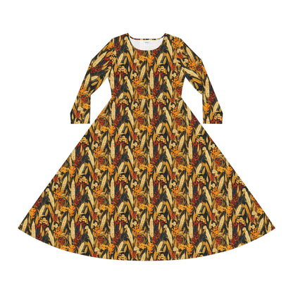 Wheat Women's Long Sleeve Dance Dress (AOP)
