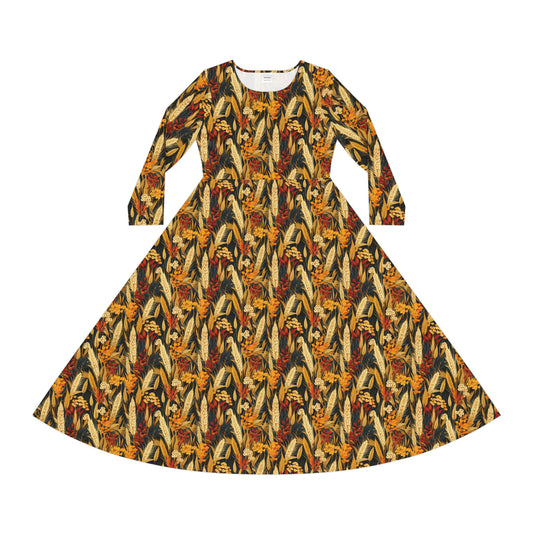 Wheat Women's Long Sleeve Dance Dress (AOP)