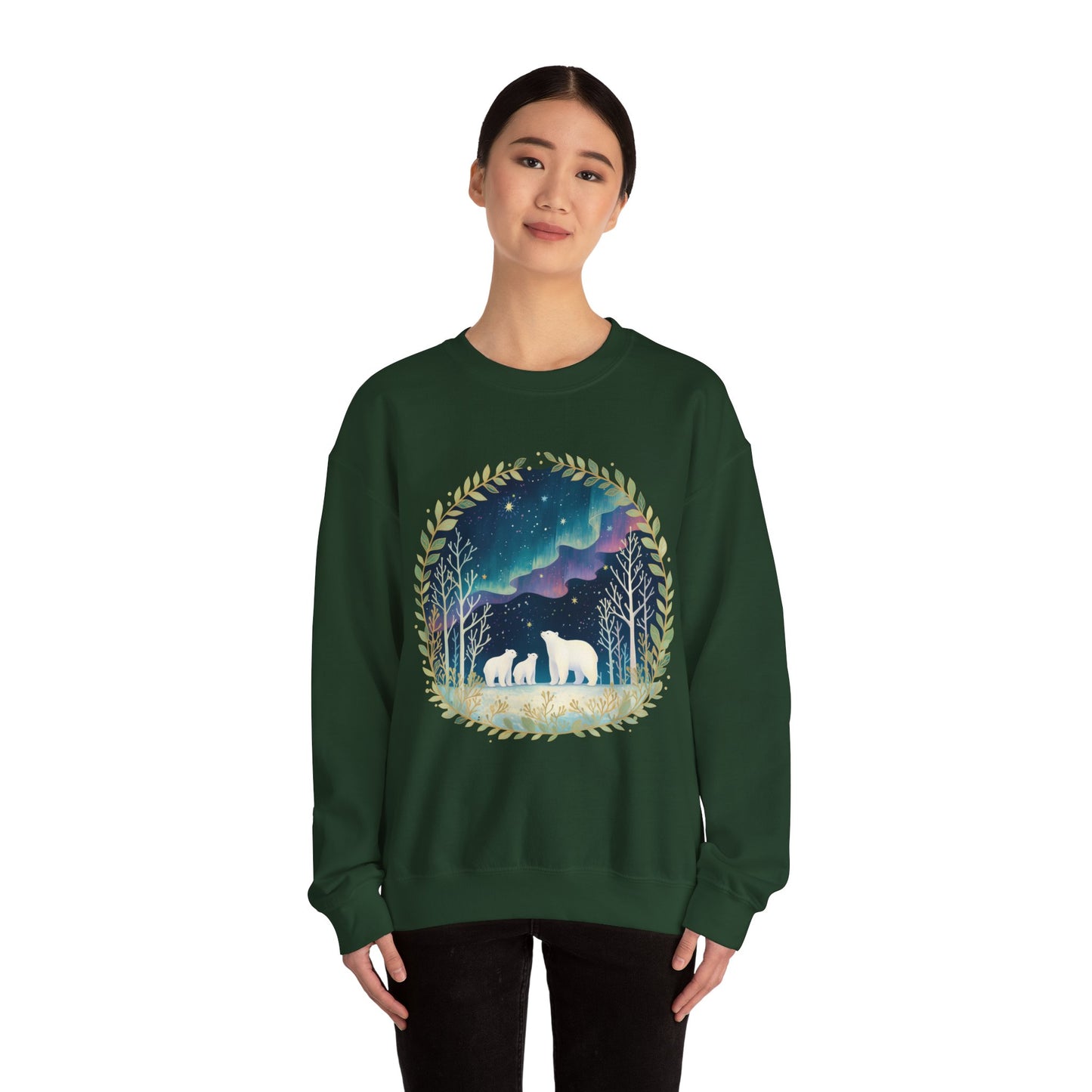 Aurora Polar Bears Unisex Heavy Blend™ Crewneck Sweatshirt