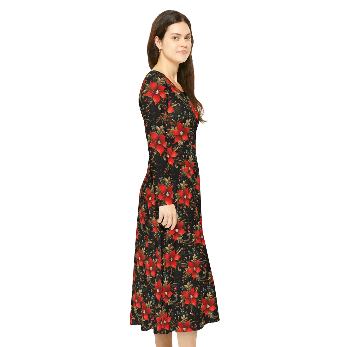 Pretty Poinsettias Women's Long Sleeve Dance Dress (AOP)
