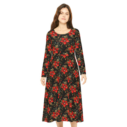 Pretty Poinsettias Women's Long Sleeve Dance Dress (AOP)
