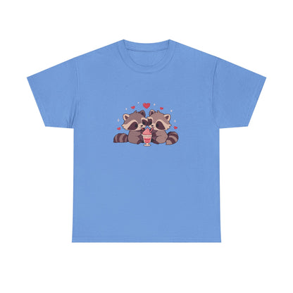 Raccoons Sharing Milkshake Unisex Heavy Cotton Tee