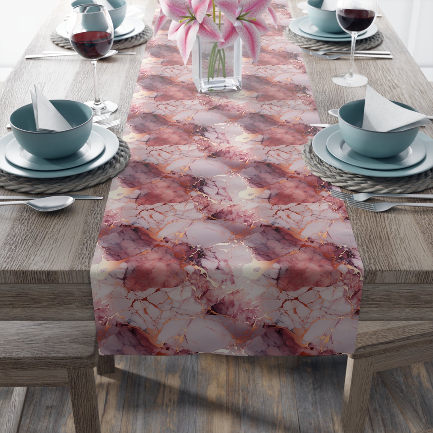 Rose Gold Marble Table Runner (Cotton, Poly)