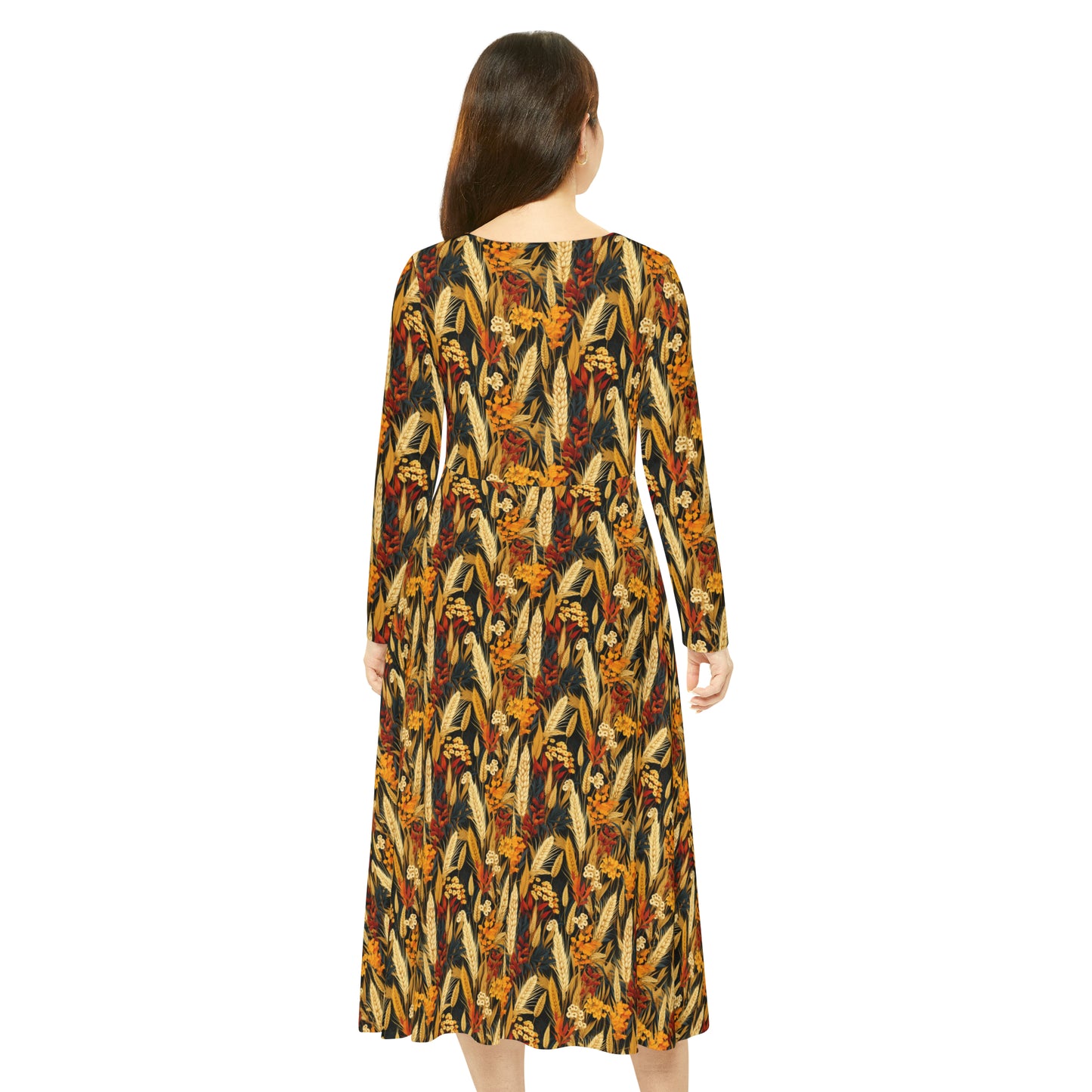 Wheat Women's Long Sleeve Dance Dress (AOP)