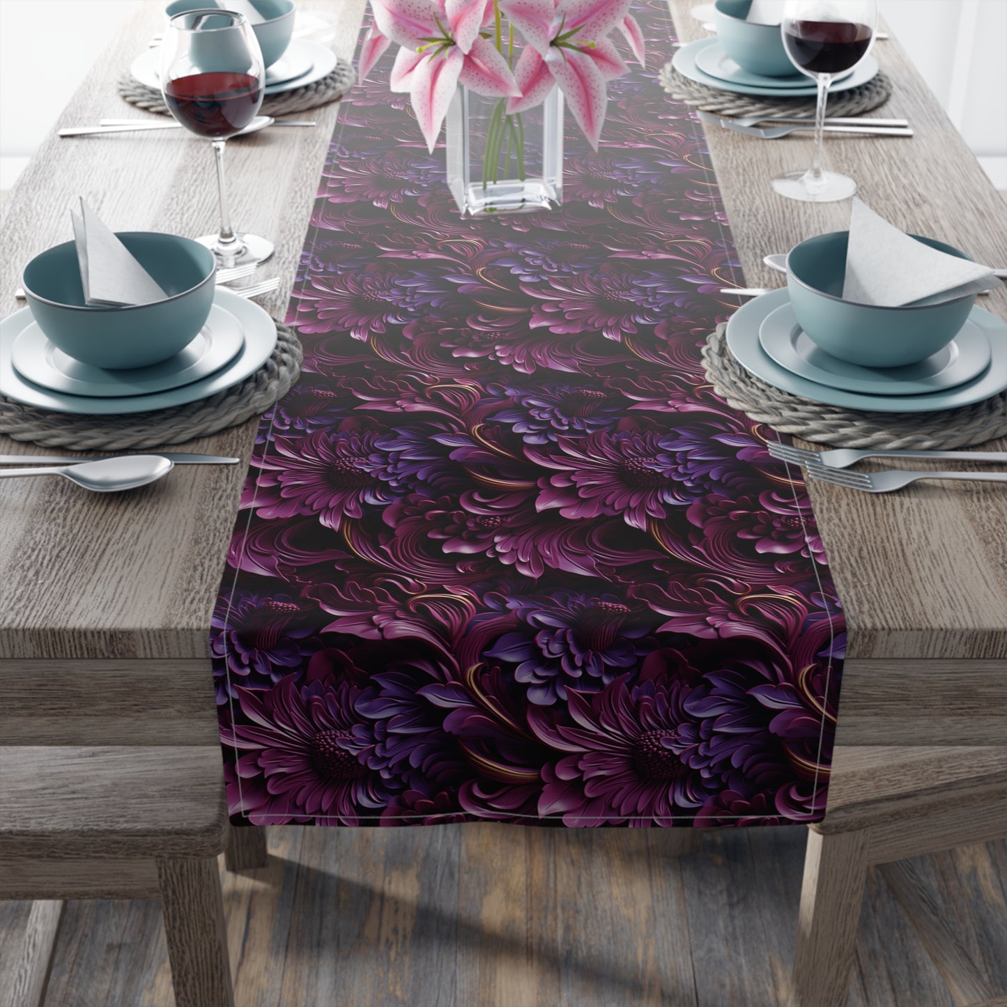 Purple Florals Table Runner (Cotton, Poly)