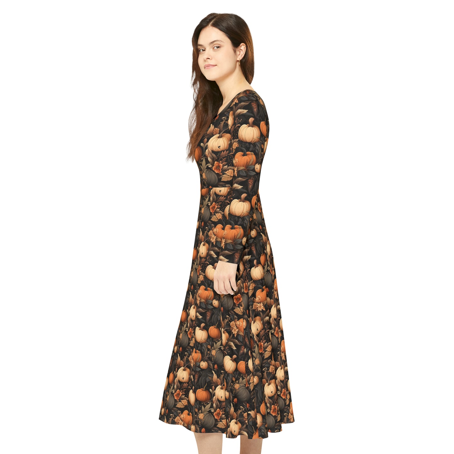 Pumpkin Harvest Women's Long Sleeve Dance Dress (AOP)