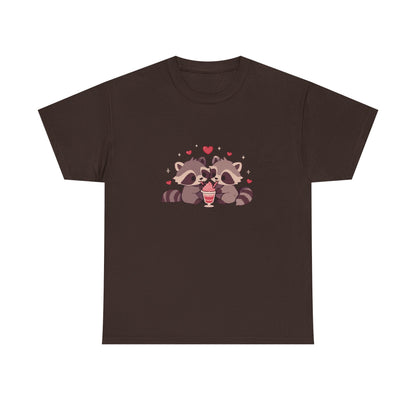 Raccoons Sharing Milkshake Unisex Heavy Cotton Tee