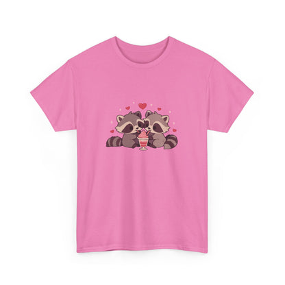 Raccoons Sharing Milkshake Unisex Heavy Cotton Tee