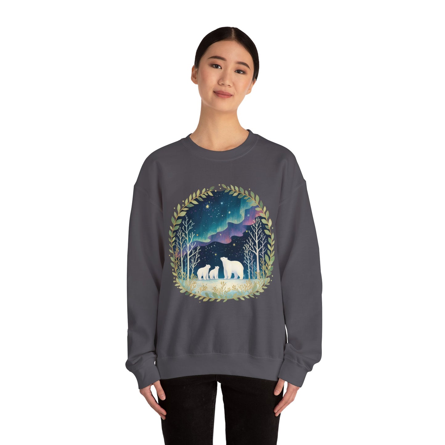 Aurora Polar Bears Unisex Heavy Blend™ Crewneck Sweatshirt