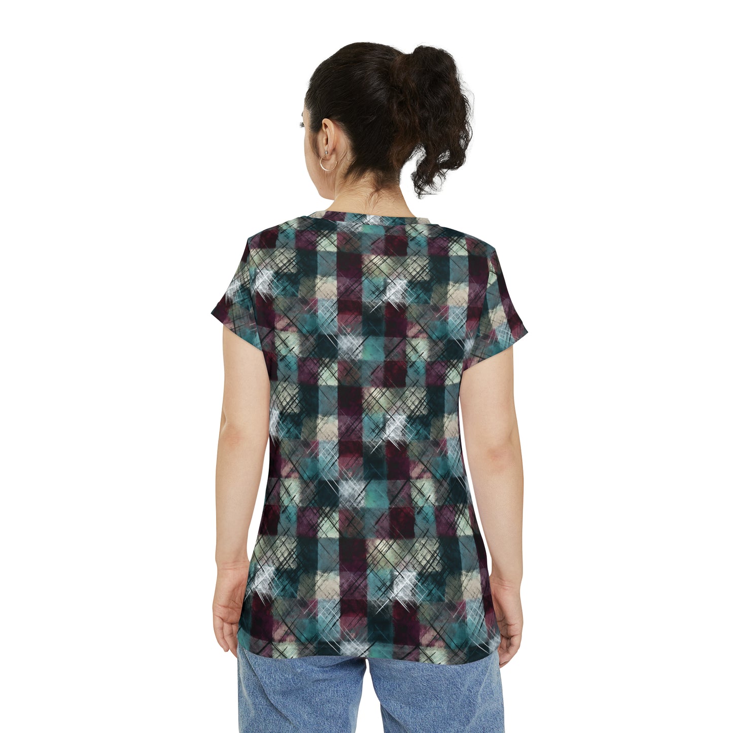 Grunge Plaid Women's Short Sleeve Shirt (AOP)