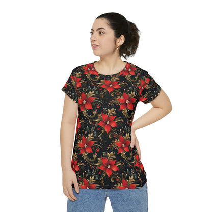 Pretty Poinsettias Women's Short Sleeve Shirt (AOP)