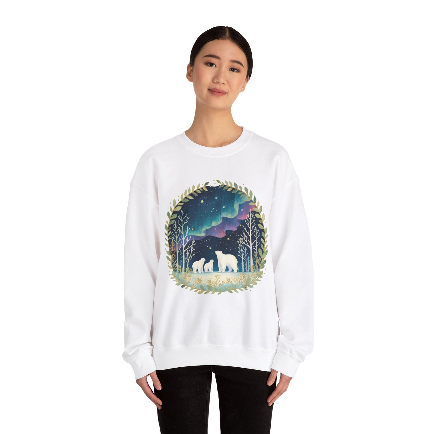 Aurora Polar Bears Unisex Heavy Blend™ Crewneck Sweatshirt