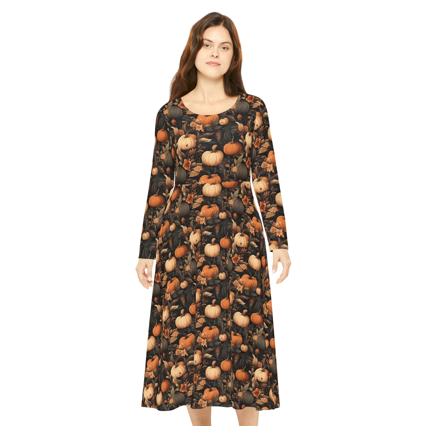 Pumpkin Harvest Women's Long Sleeve Dance Dress (AOP)