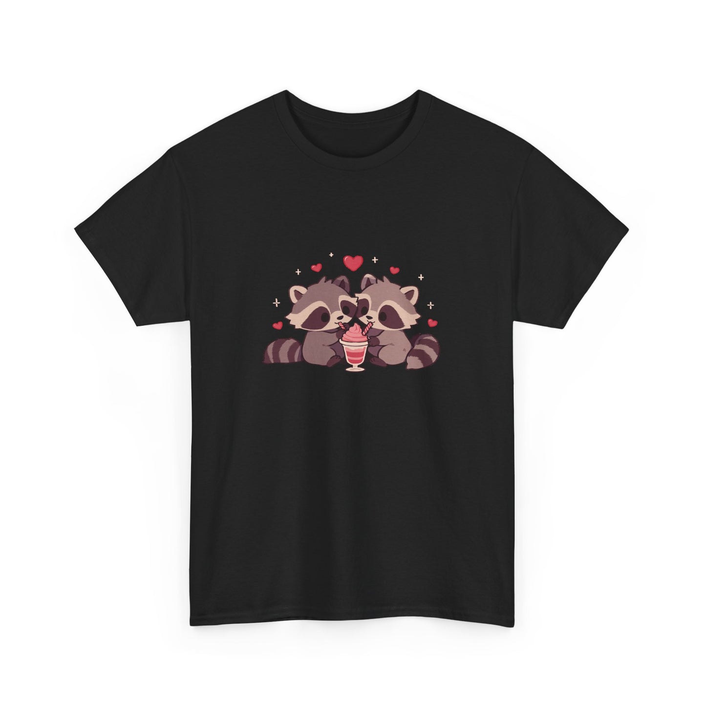 Raccoons Sharing Milkshake Unisex Heavy Cotton Tee