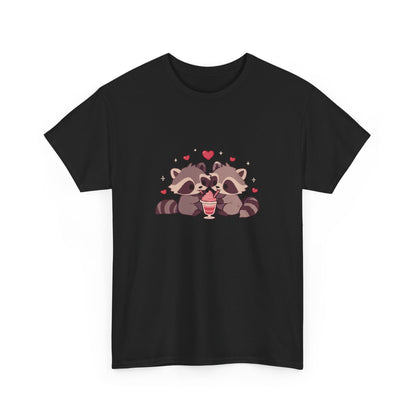 Raccoons Sharing Milkshake Unisex Heavy Cotton Tee