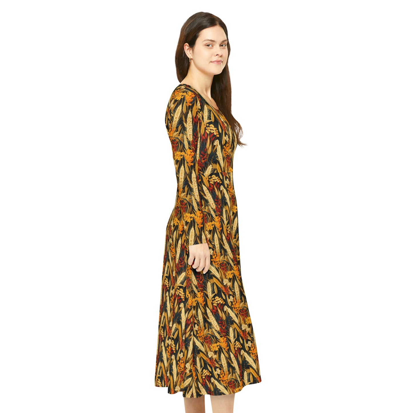 Wheat Women's Long Sleeve Dance Dress (AOP)