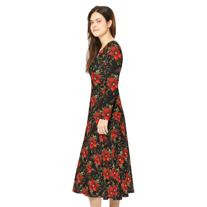 Pretty Poinsettias Women's Long Sleeve Dance Dress (AOP)