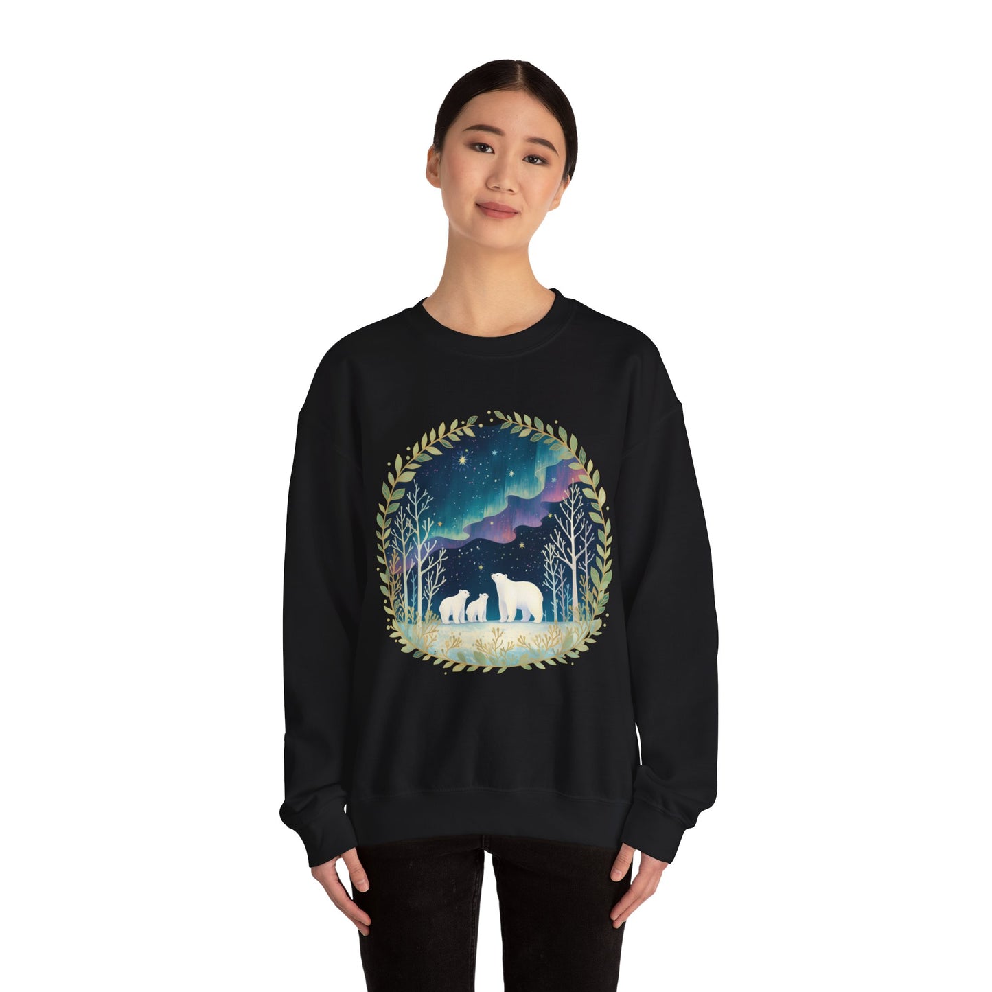 Aurora Polar Bears Unisex Heavy Blend™ Crewneck Sweatshirt