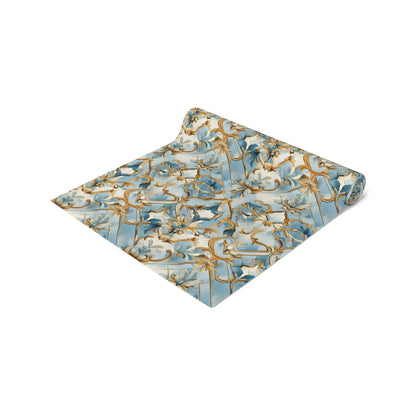 Blue and Gold Flourishes Table Runner (Cotton, Poly)