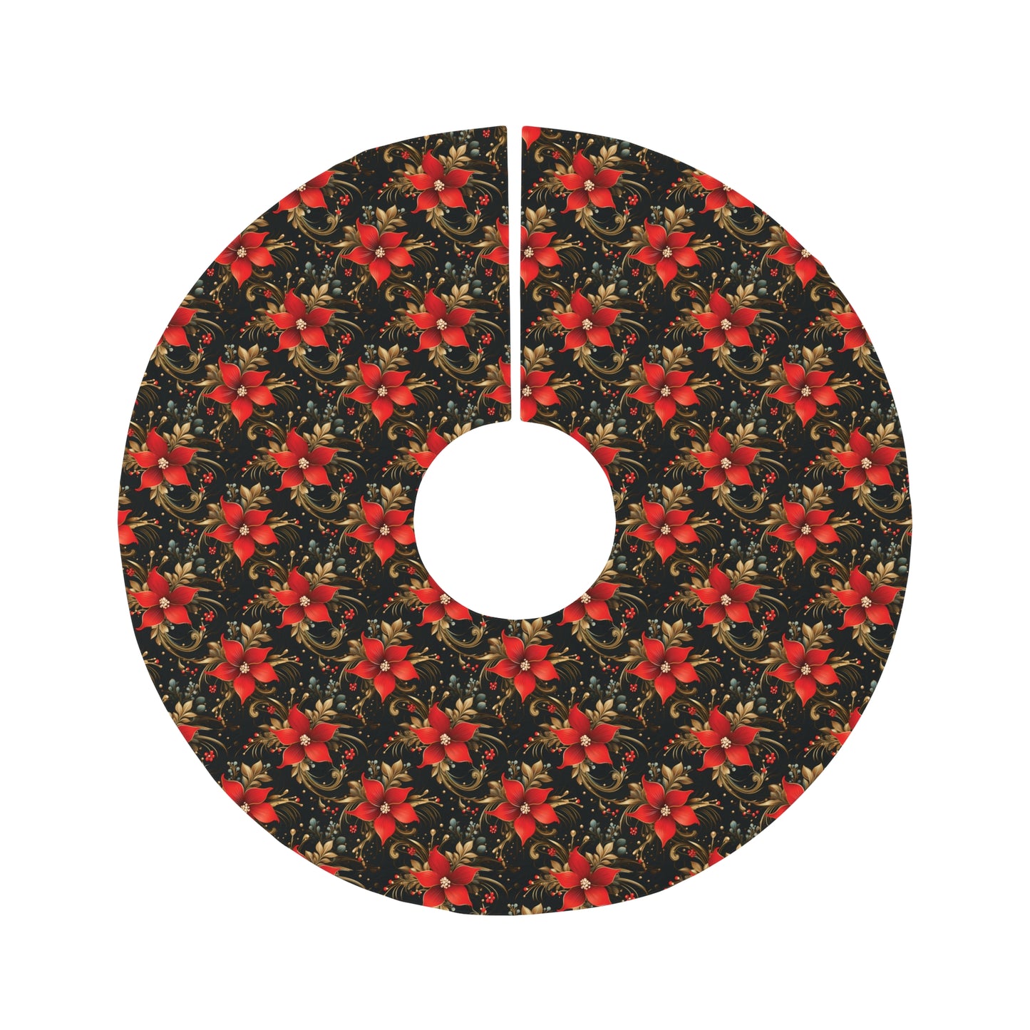 Pretty Poinsettias Round Tree Skirt