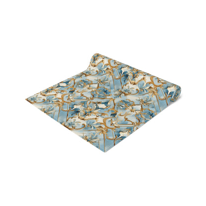 Blue and Gold Flourishes Table Runner (Cotton, Poly)