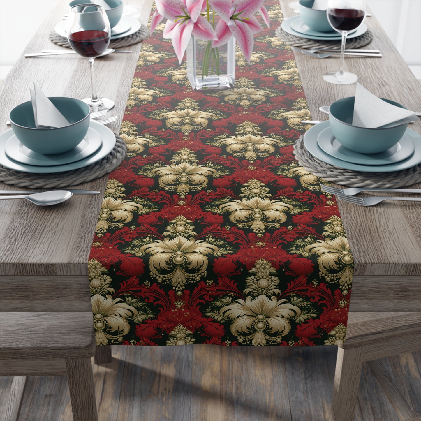 Christmas Damask Table Runner (Cotton, Poly)