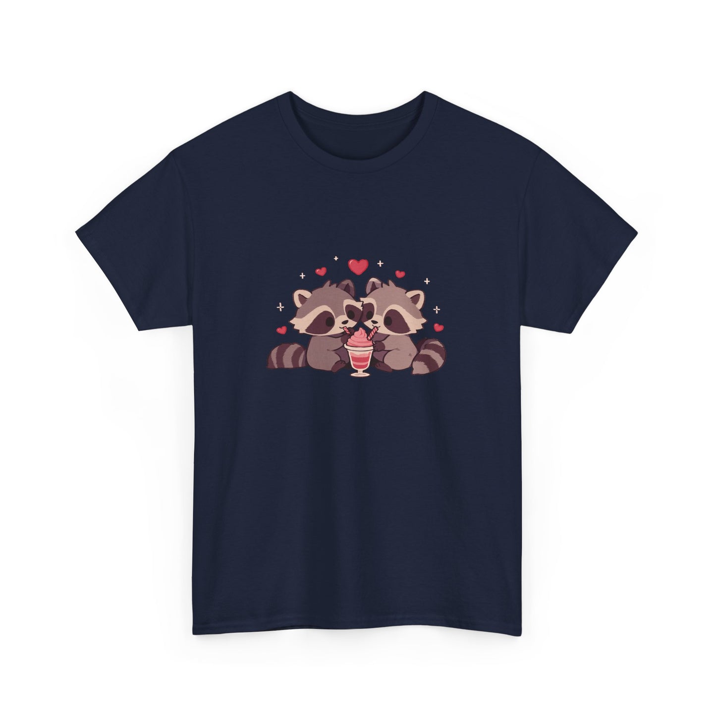 Raccoons Sharing Milkshake Unisex Heavy Cotton Tee