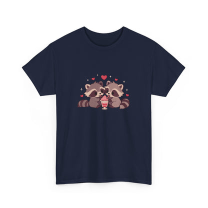 Raccoons Sharing Milkshake Unisex Heavy Cotton Tee