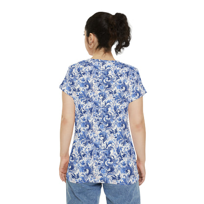 China Blue Women's Short Sleeve Shirt (AOP)