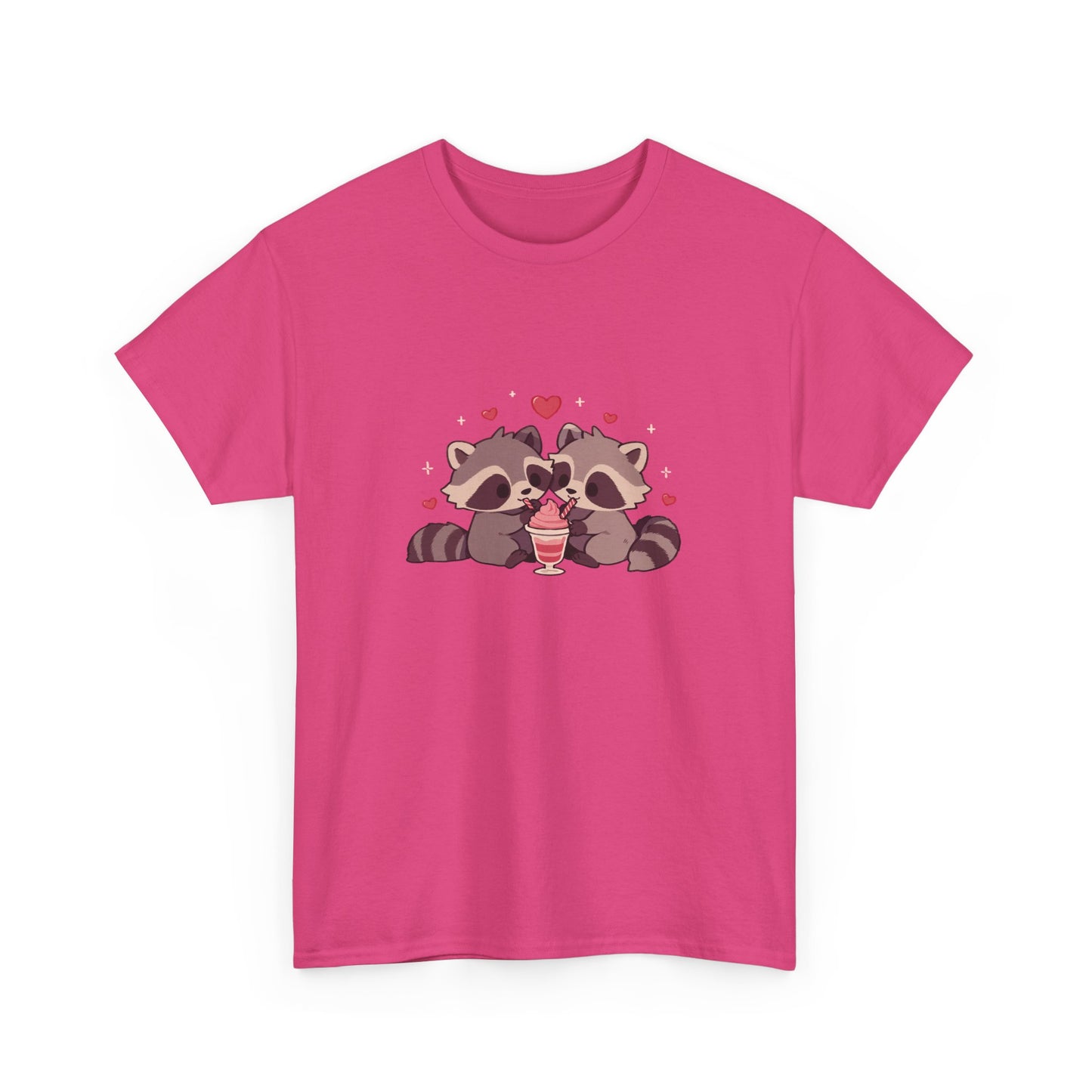 Raccoons Sharing Milkshake Unisex Heavy Cotton Tee