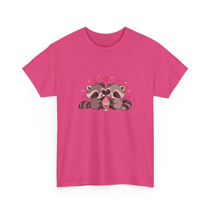 Raccoons Sharing Milkshake Unisex Heavy Cotton Tee