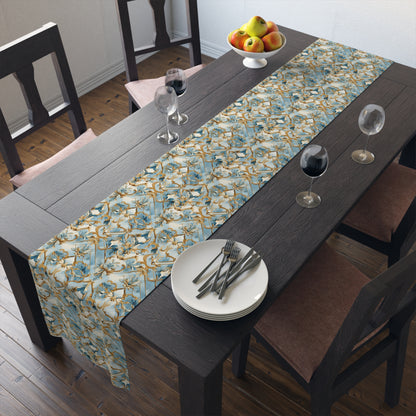 Blue and Gold Flourishes Table Runner (Cotton, Poly)