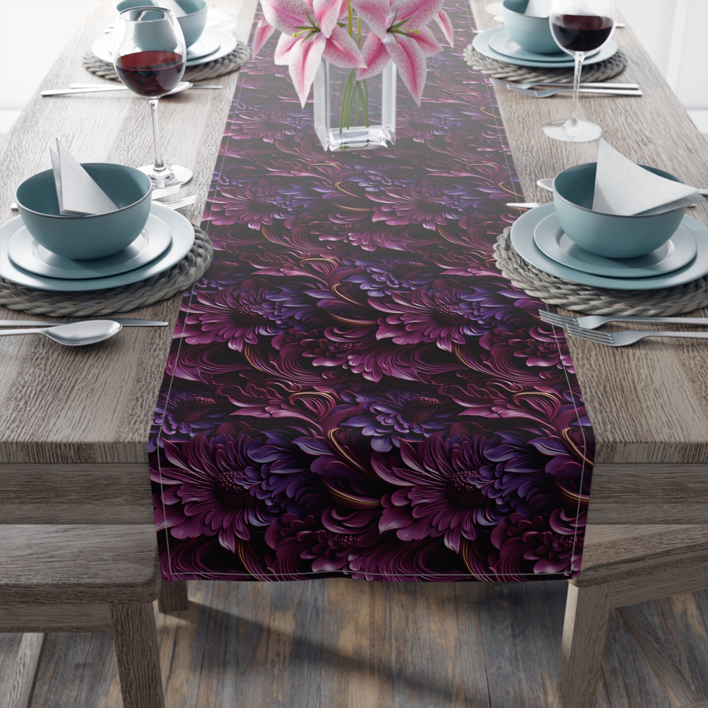 Purple Florals Table Runner (Cotton, Poly)