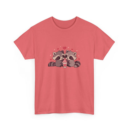 Raccoons Sharing Milkshake Unisex Heavy Cotton Tee