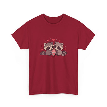 Raccoons Sharing Milkshake Unisex Heavy Cotton Tee
