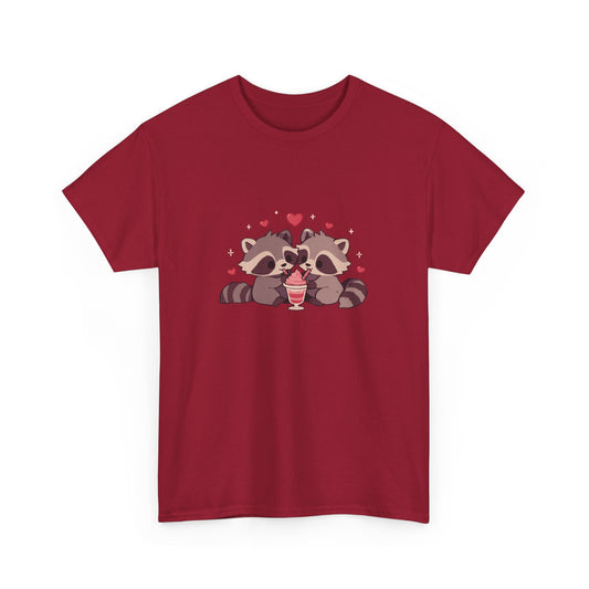 Raccoons Sharing Milkshake Unisex Heavy Cotton Tee