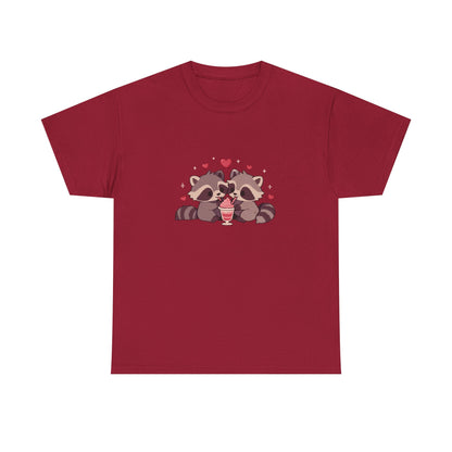 Raccoons Sharing Milkshake Unisex Heavy Cotton Tee
