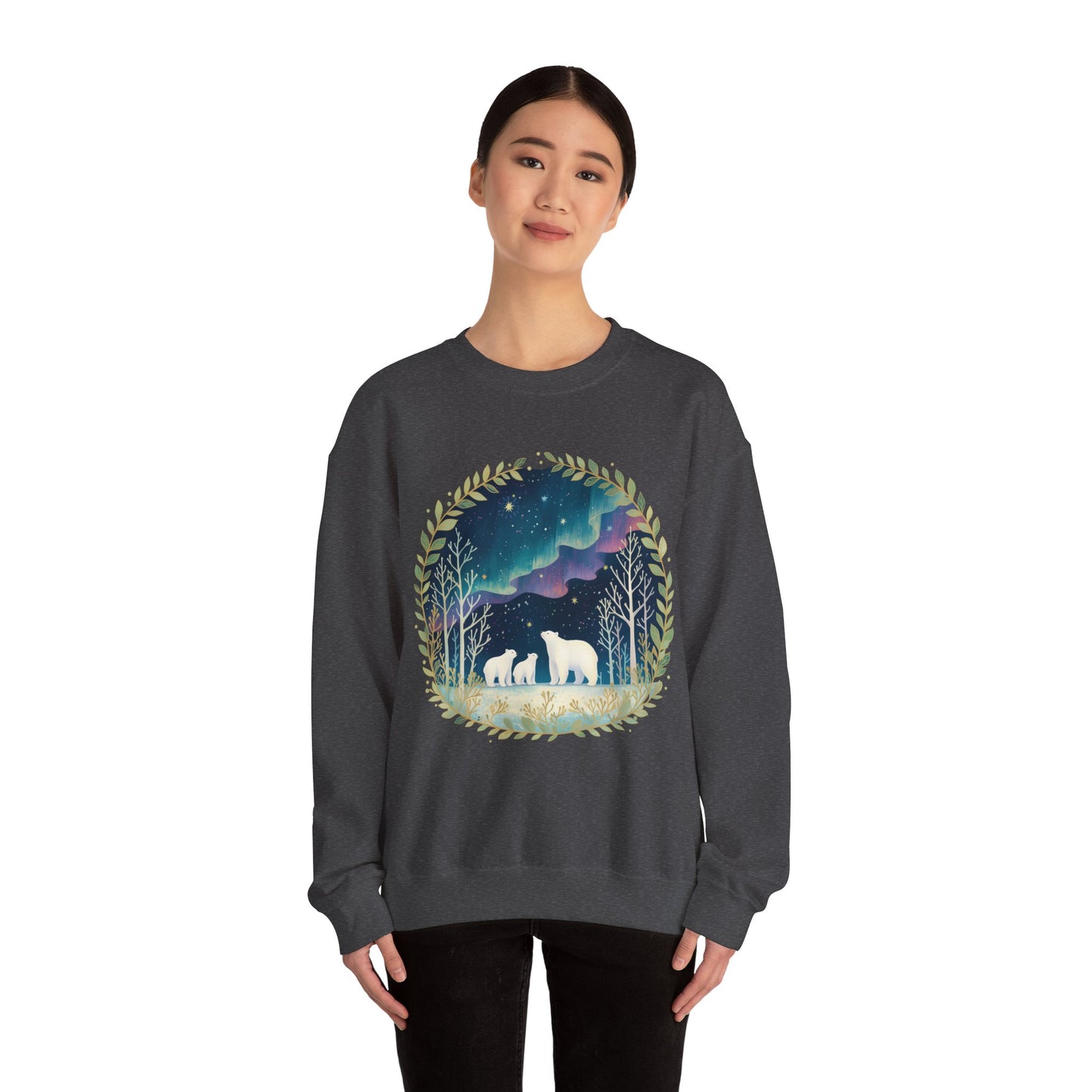 Aurora Polar Bears Unisex Heavy Blend™ Crewneck Sweatshirt